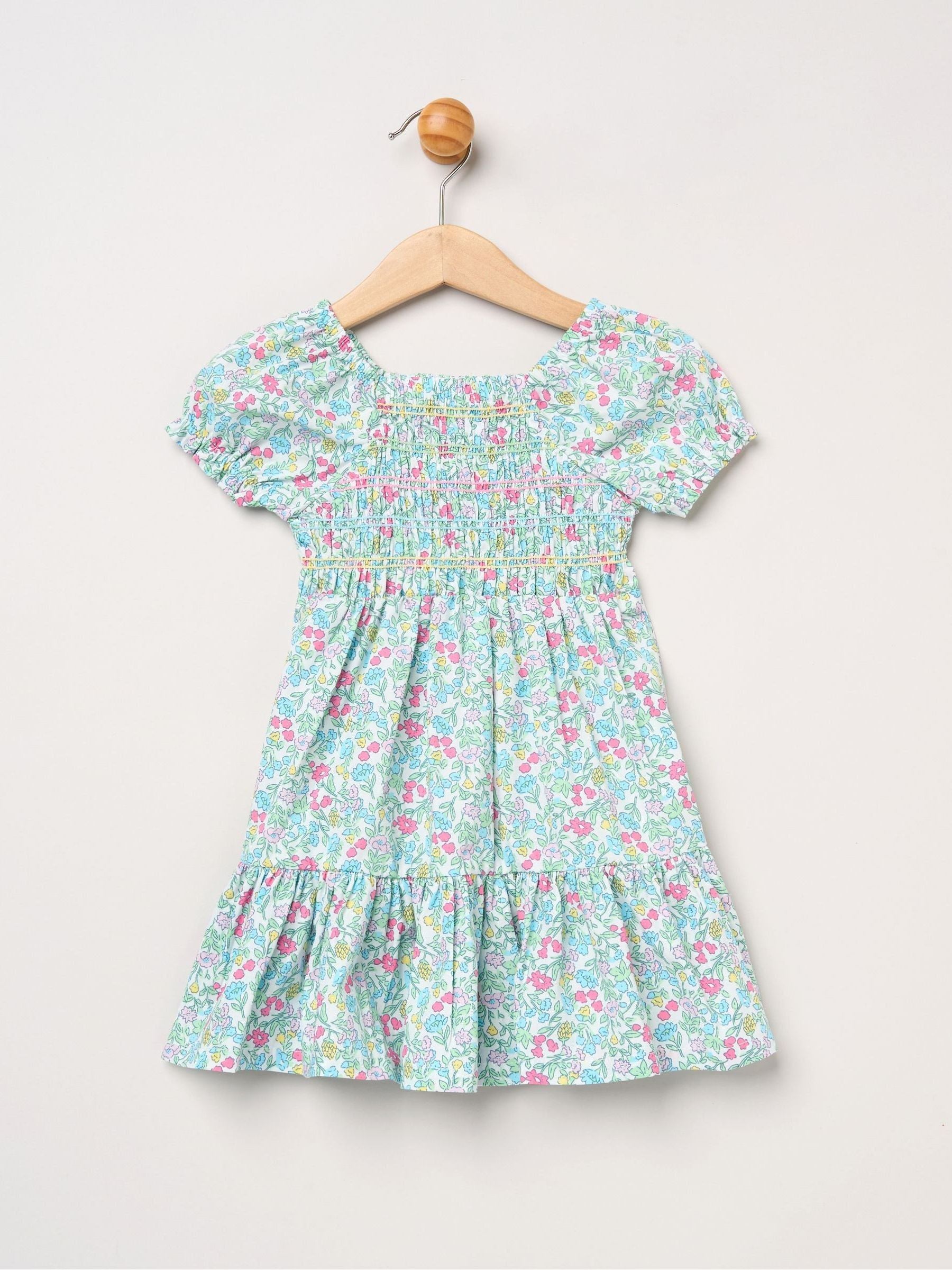 Miss Blue Floral Embroidered Smocked Dress with Headband image 2