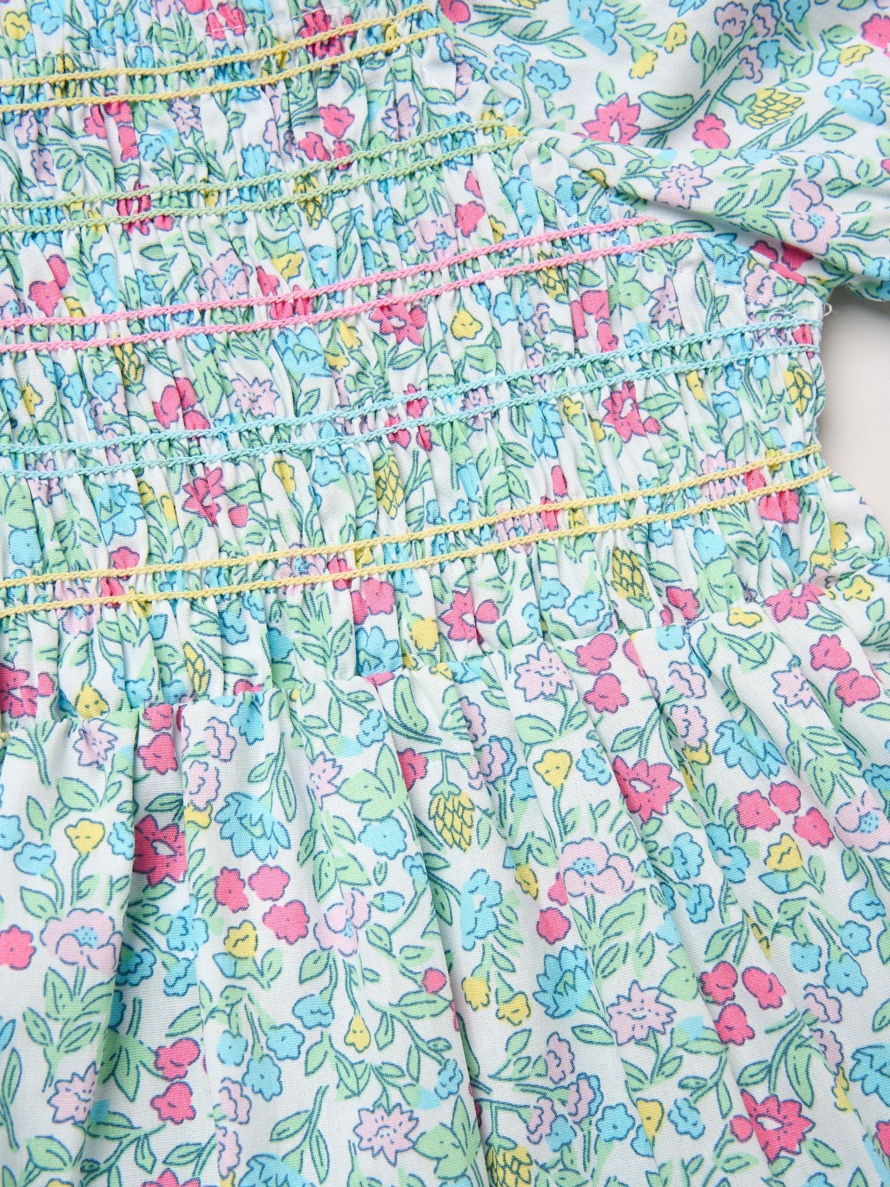 Miss Blue Floral Embroidered Smocked Dress with Headband image 3