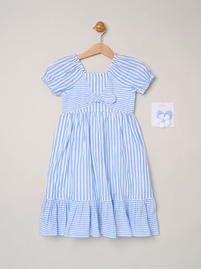 Dsiney Kidz - Miss Blue Puff Sleeve Stripe Dress And Hair Clips 2-Pack image 1