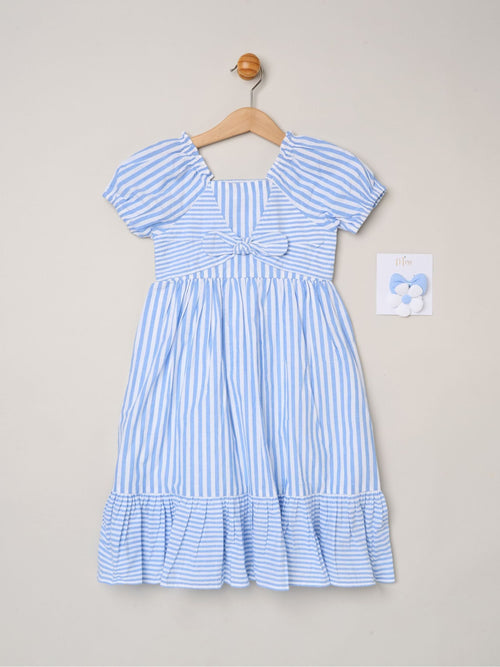 Dsiney Kidz - Miss Blue Puff Sleeve Stripe Dress And Hair Clips 2-Pack image 1