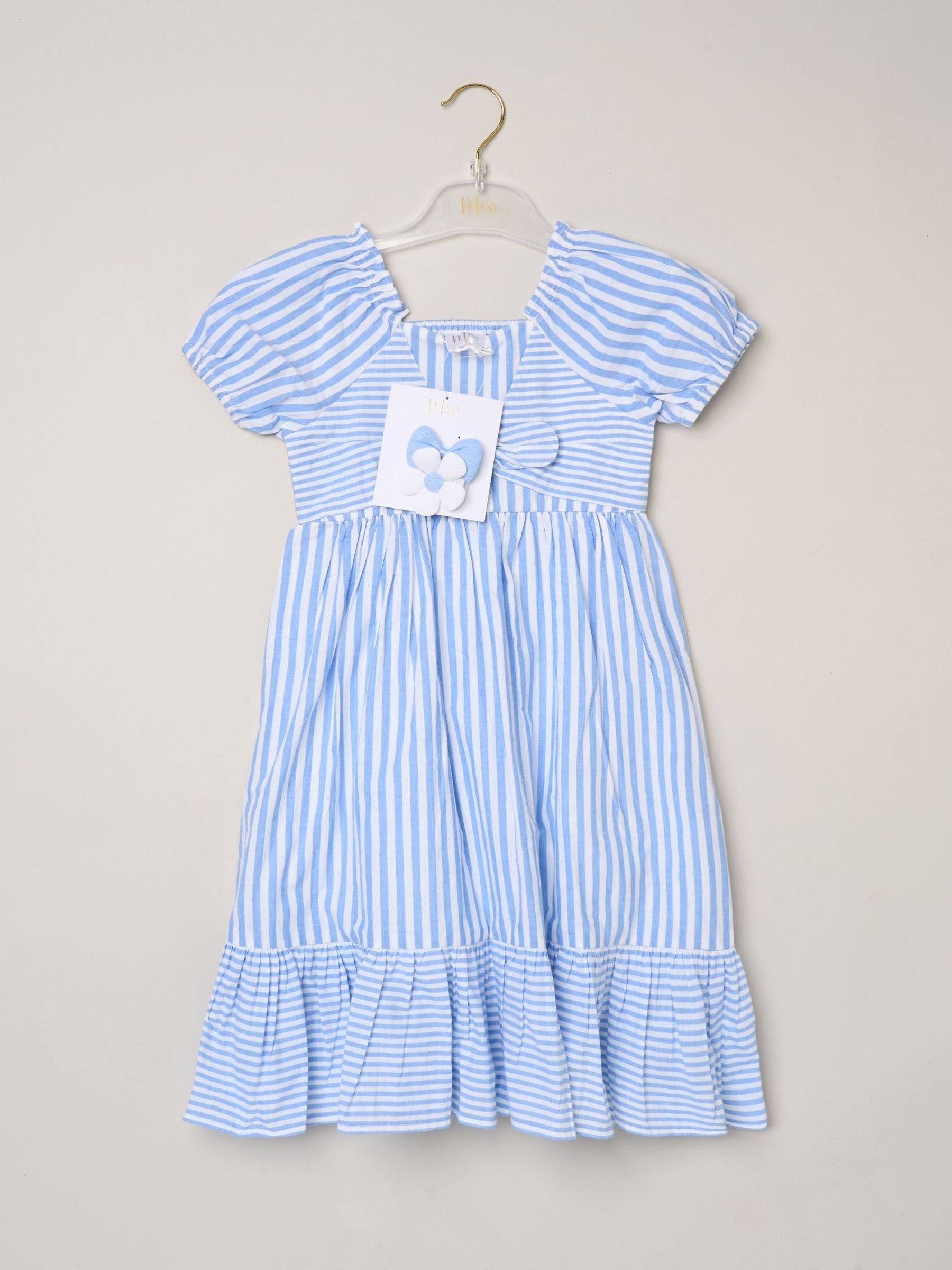 Dsiney Kidz - Miss Blue Puff Sleeve Stripe Dress And Hair Clips 2-Pack image 2