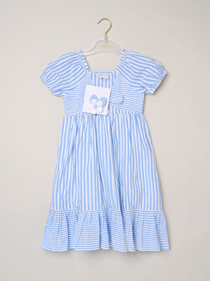 Dsiney Kidz - Miss Blue Puff Sleeve Stripe Dress And Hair Clips 2-Pack image 2