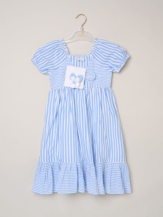 Dsiney Kidz - Miss Blue Puff Sleeve Stripe Dress And Hair Clips 2-Pack image 2