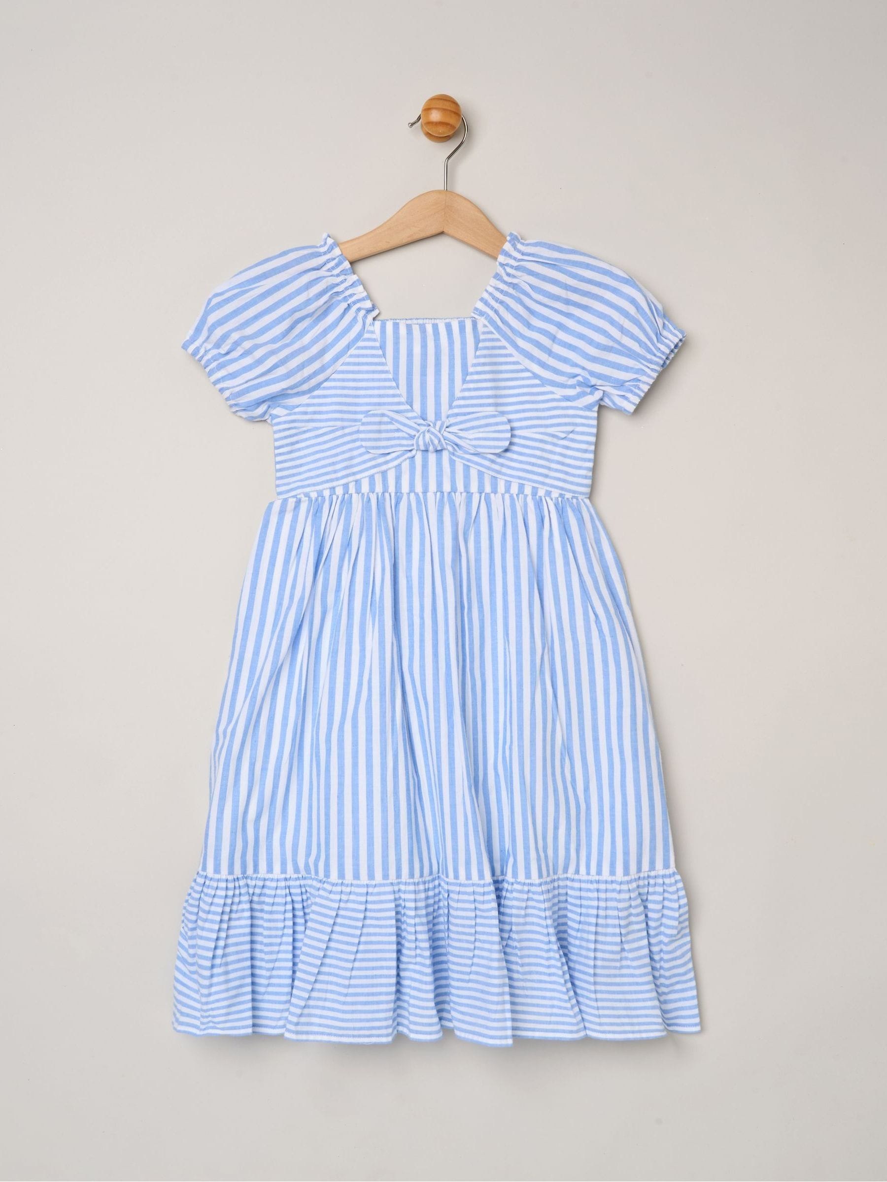 Dsiney Kidz - Miss Blue Puff Sleeve Stripe Dress And Hair Clips 2-Pack image 3
