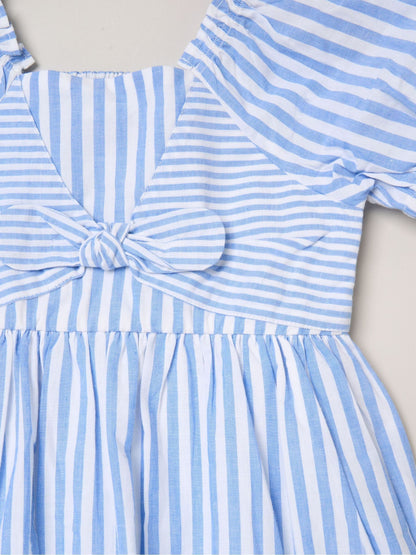 Dsiney Kidz - Miss Blue Puff Sleeve Stripe Dress And Hair Clips 2-Pack image 4