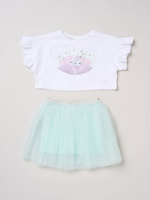 Dsiney Kidz - Miss Baby Blue Bow Applique Short Sleeve T-Shirt And Tutu Skirt Outfit Set image 1