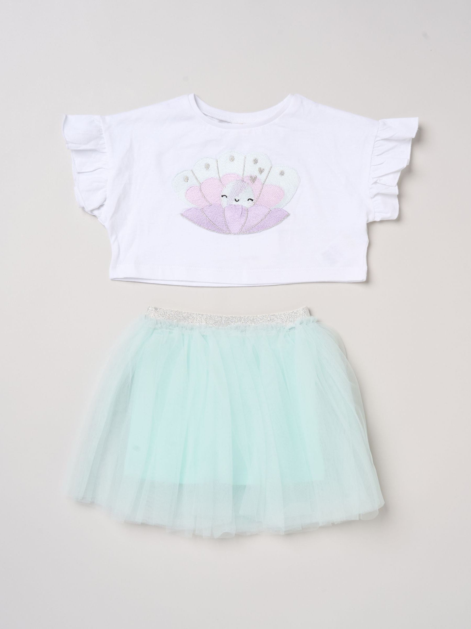 Miss Baby Blue Bow Applique Short Sleeve T-Shirt And Tutu Skirt Outfit Set image 1