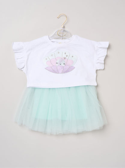 Miss Baby Blue Bow Applique Short Sleeve T-Shirt And Tutu Skirt Outfit Set image 2