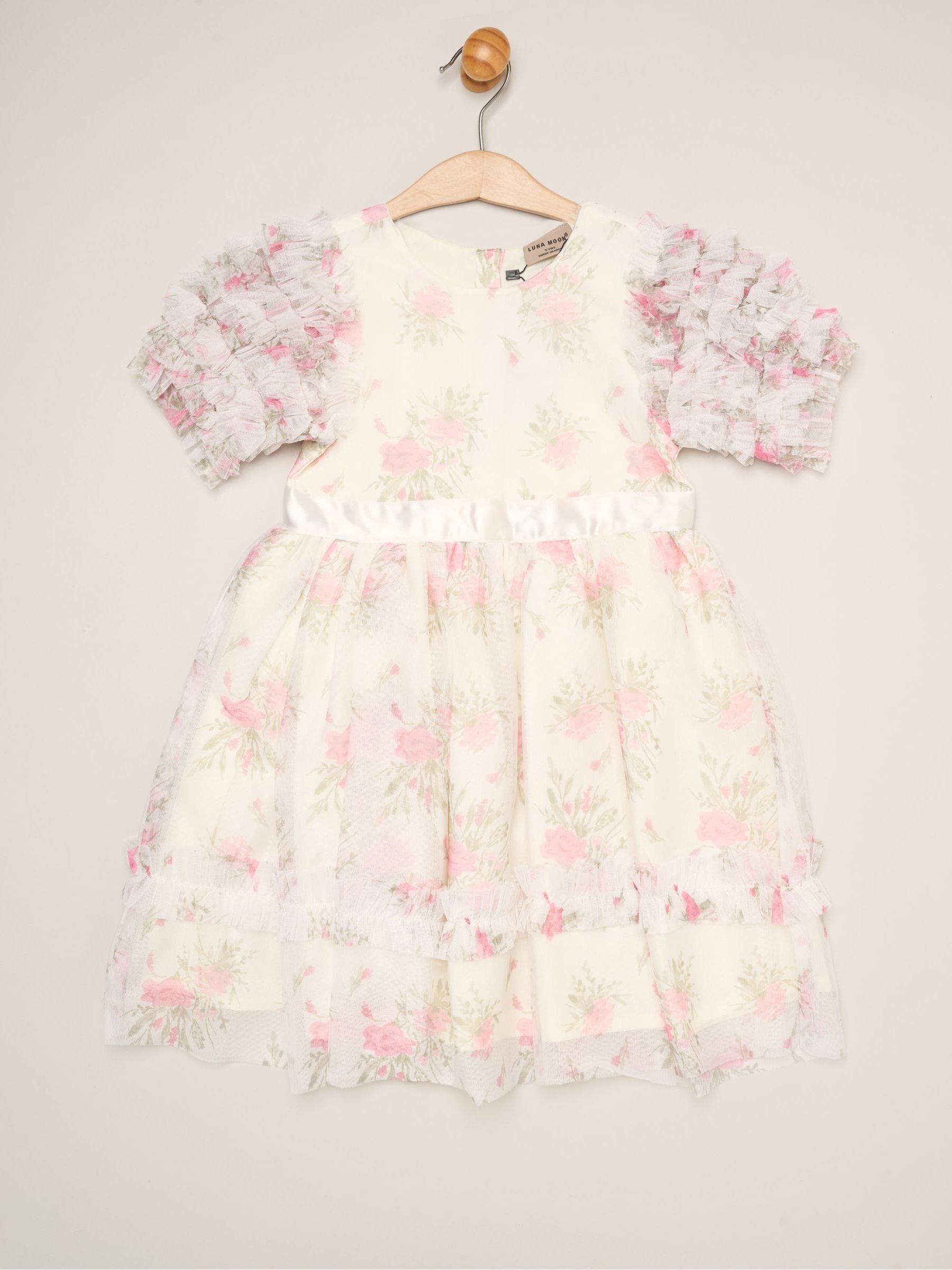 Dsiney Kidz - Miss White Floral Mesh Dress with Ruffle Sleeves image 1