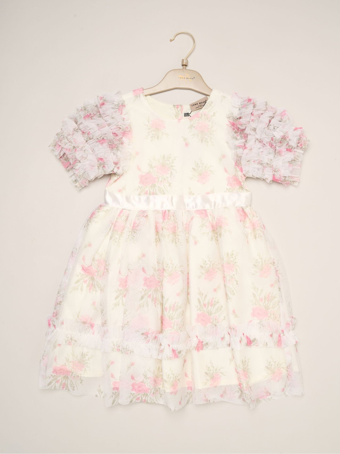 Dsiney Kidz - Miss White Floral Mesh Dress with Ruffle Sleeves image 2
