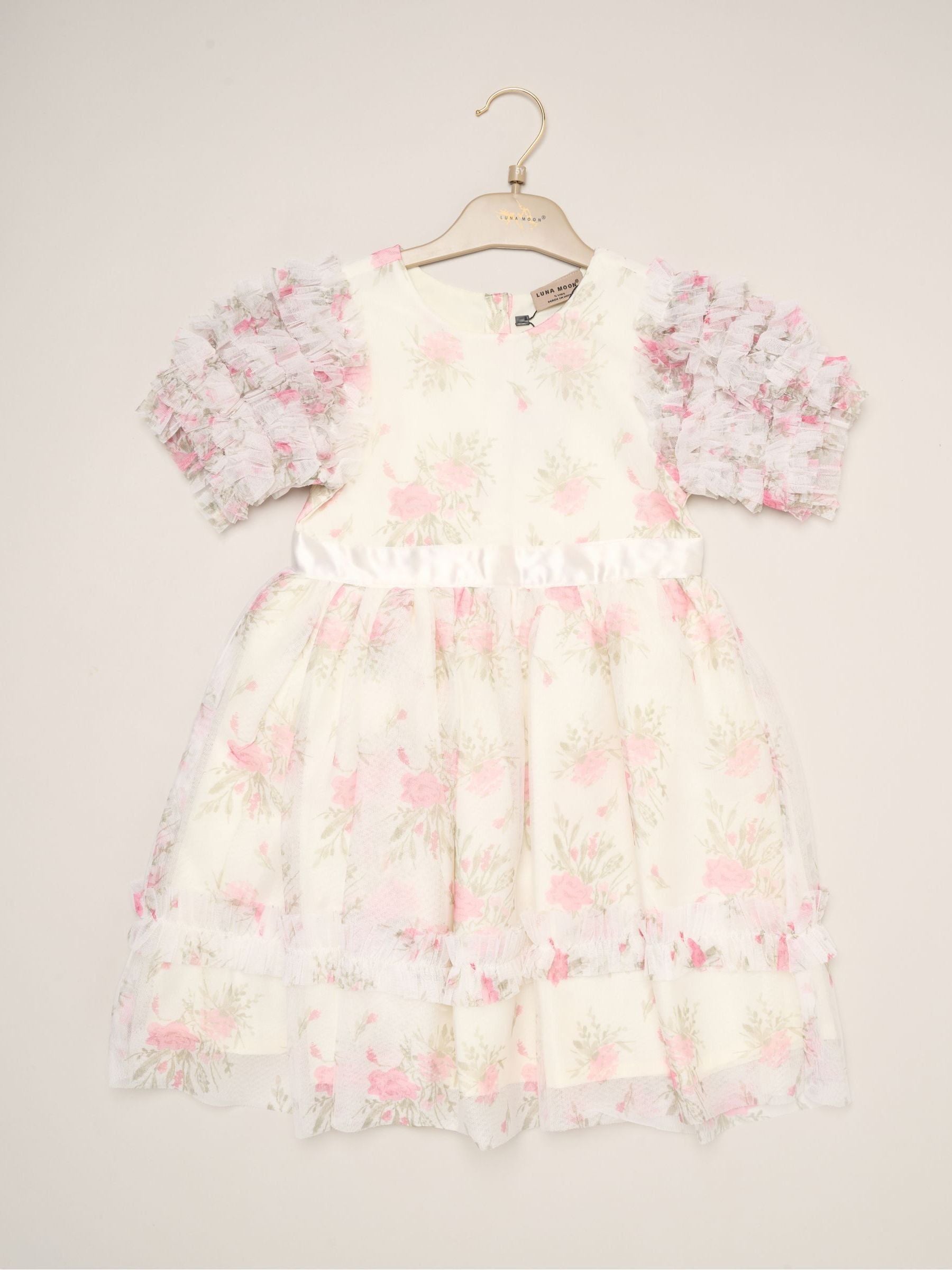 Dsiney Kidz - Miss White Floral Mesh Dress with Ruffle Sleeves image 2