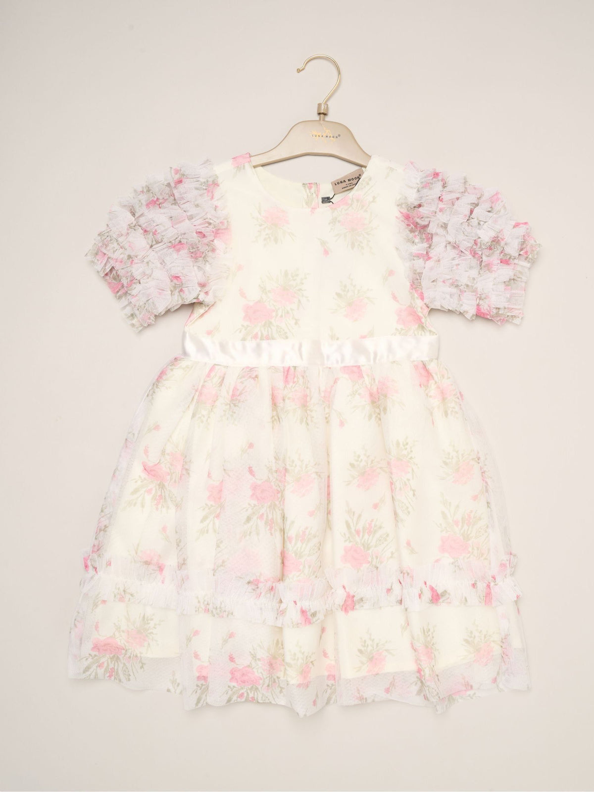 Dsiney Kidz - Miss White Floral Mesh Dress with Ruffle Sleeves image 2