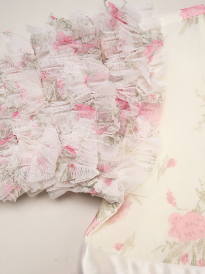 Dsiney Kidz - Miss White Floral Mesh Dress with Ruffle Sleeves image 3