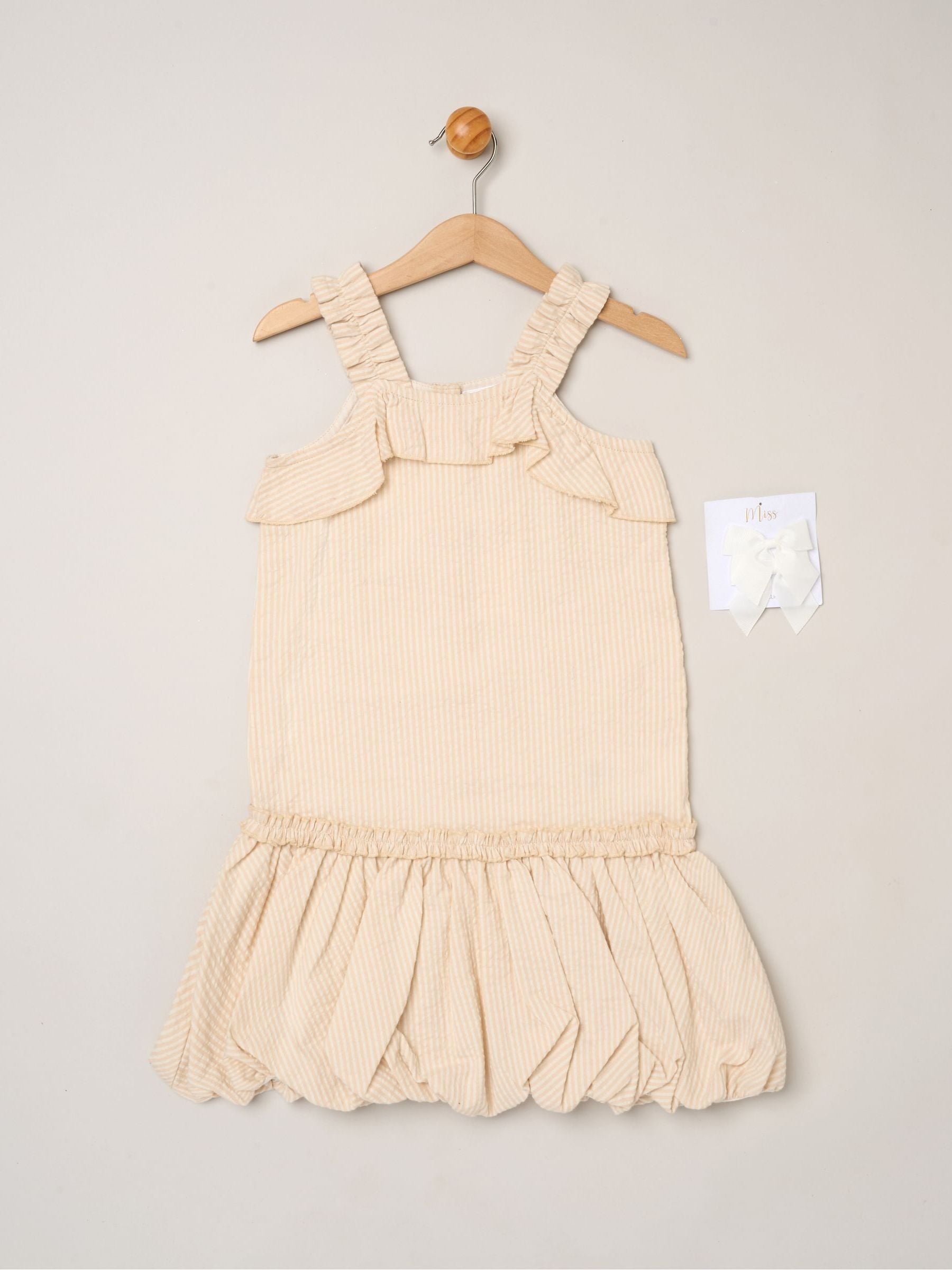 Dsiney Kidz - Miss Brown Striped Bubble Hem Dress with Frill and 2-Pack Hairclips image 1