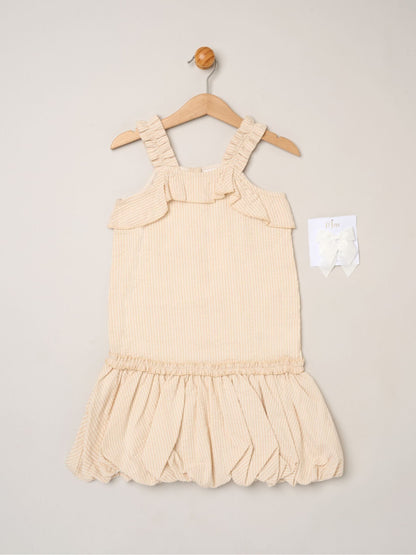 Dsiney Kidz - Miss Brown Striped Bubble Hem Dress with Frill and 2-Pack Hairclips image 1