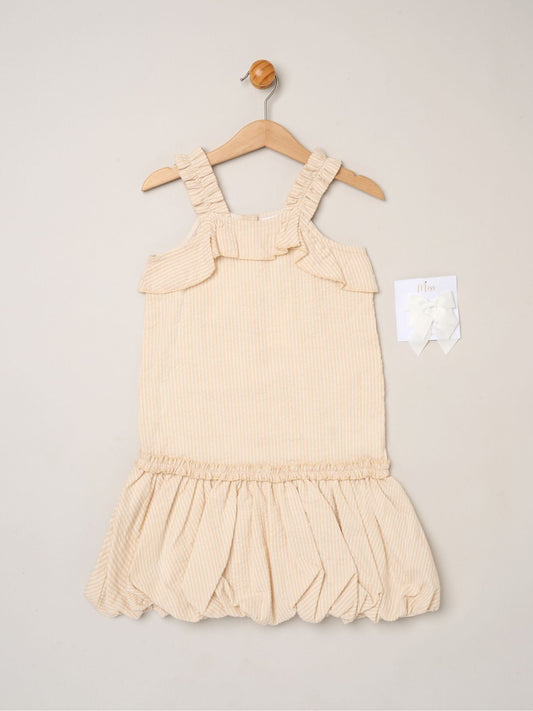 Dsiney Kidz - Miss Brown Striped Bubble Hem Dress with Frill and 2-Pack Hairclips image 1