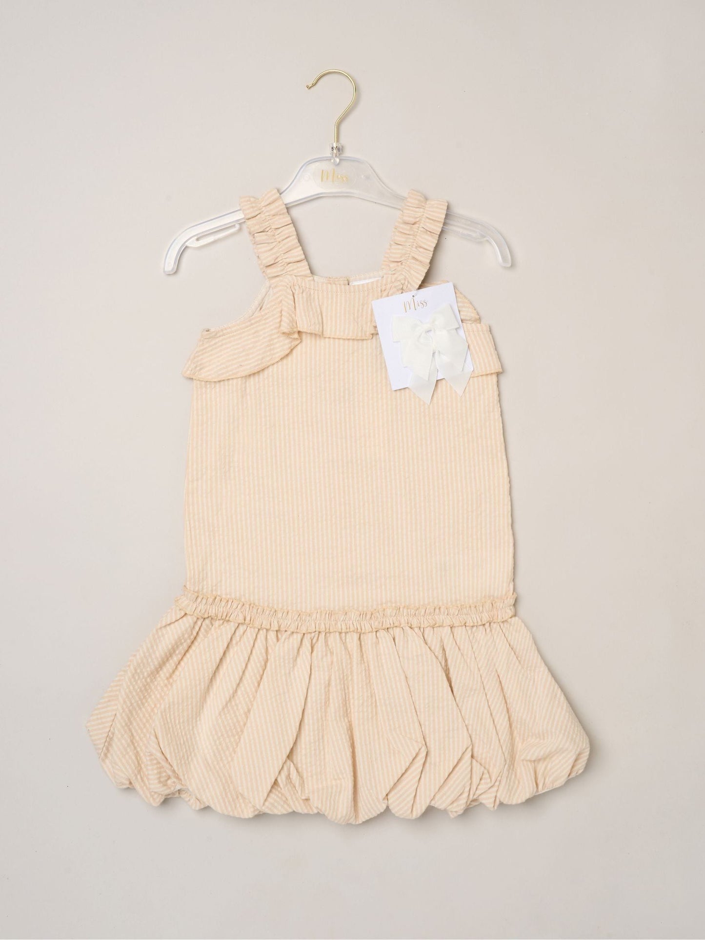 Dsiney Kidz - Miss Brown Striped Bubble Hem Dress with Frill and 2-Pack Hairclips image 2