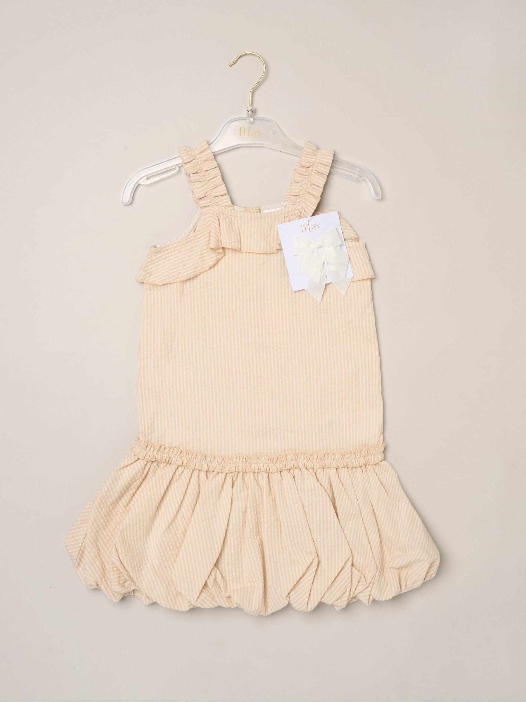 Dsiney Kidz - Miss Brown Striped Bubble Hem Dress with Frill and 2-Pack Hairclips image 2