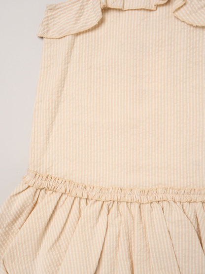 Dsiney Kidz - Miss Brown Striped Bubble Hem Dress with Frill and 2-Pack Hairclips image 4