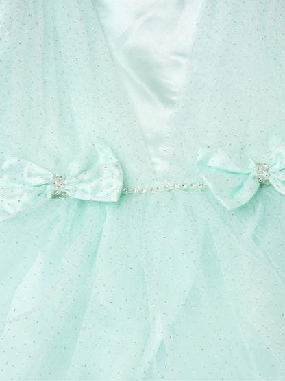 Dsiney Kidz - Miss Green Tulle Dress With Rhinestone And Bows Set image 3
