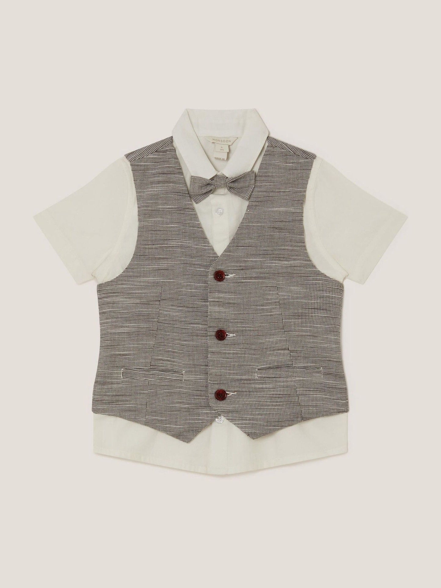 Monsoon Cream Greyson Houndstooth Waistcoat & Shirt Set 3 Piece image 1