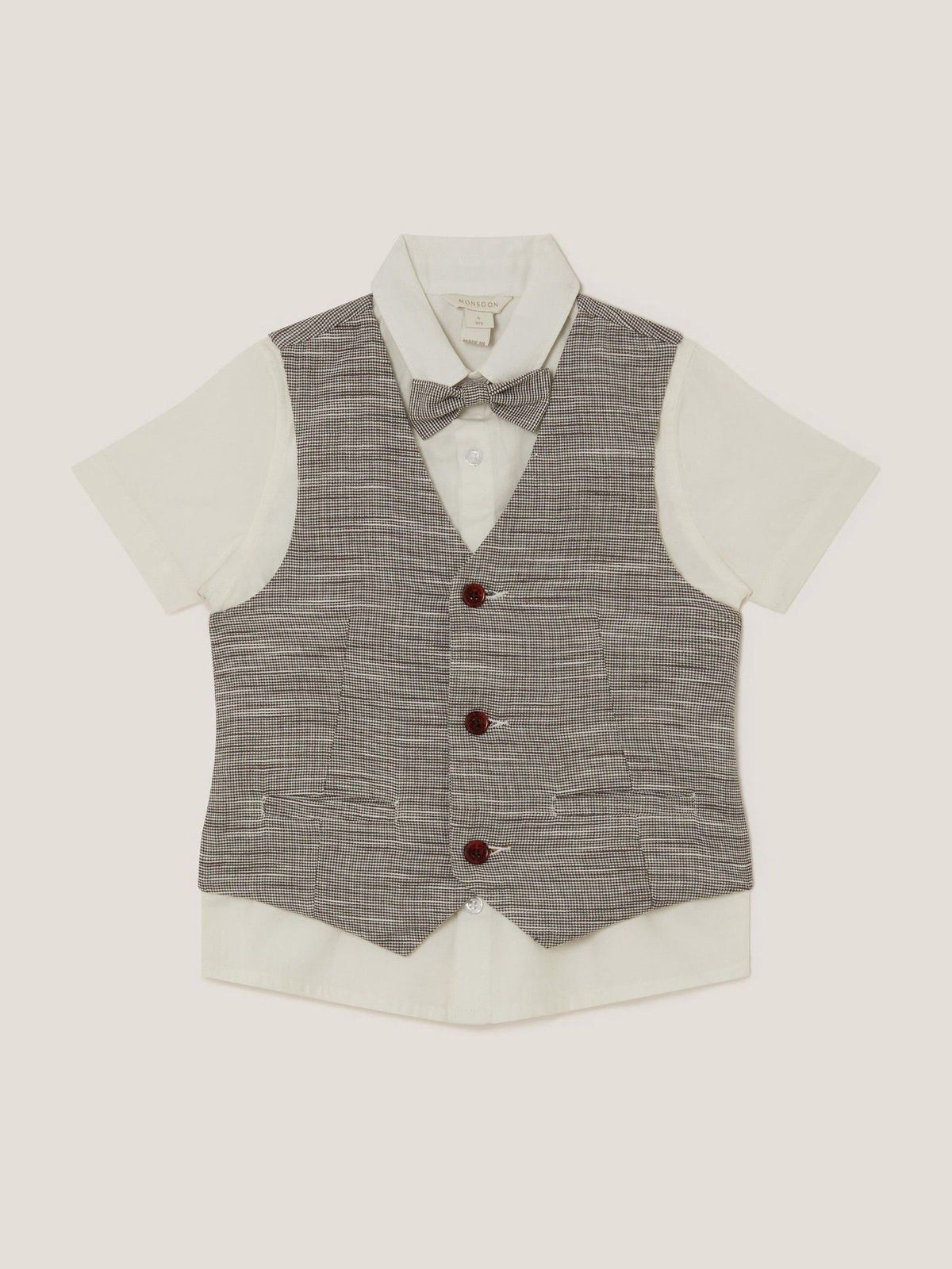Monsoon Cream Greyson Houndstooth Waistcoat & Shirt Set 3 Piece image 1
