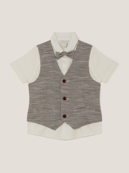 Monsoon Cream Greyson Houndstooth Waistcoat & Shirt Set 3 Piece image 1