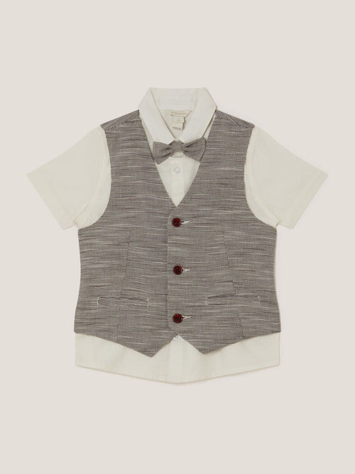 Monsoon Cream Greyson Houndstooth Waistcoat & Shirt Set 3 Piece image 1