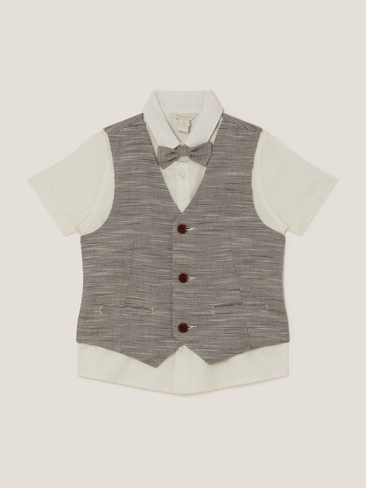 Monsoon Cream Greyson Houndstooth Waistcoat & Shirt Set 3 Piece image 1
