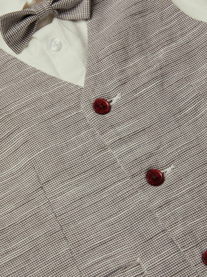 Monsoon Cream Greyson Houndstooth Waistcoat & Shirt Set 3 Piece image 3