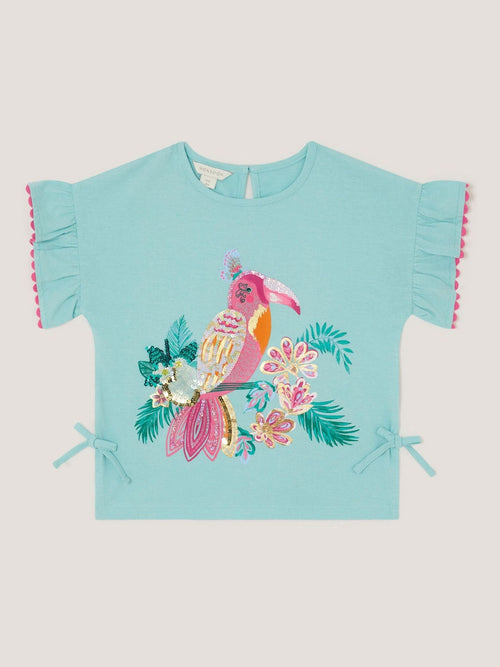 Monsoon Green Tina Tropical Toucan Embellished T-Shirt image 1