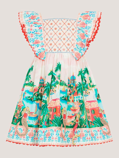 Monsoon Cream Baby Resort Scene Smock Dress image 1