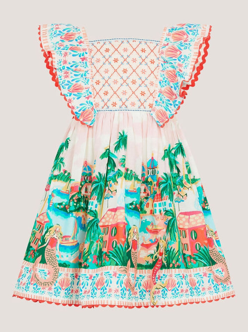 Monsoon Cream Baby Resort Scene Smock Dress image 1