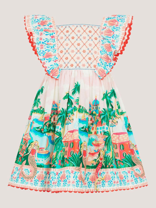 Monsoon Cream Baby Resort Scene Smock Dress image 1