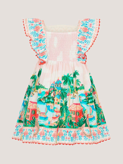 Monsoon Cream Baby Resort Scene Smock Dress image 2