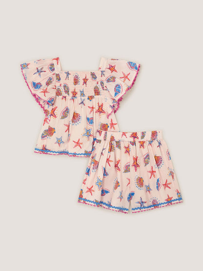 Monsoon Cream Shell Print Top & Shorts Set image 3