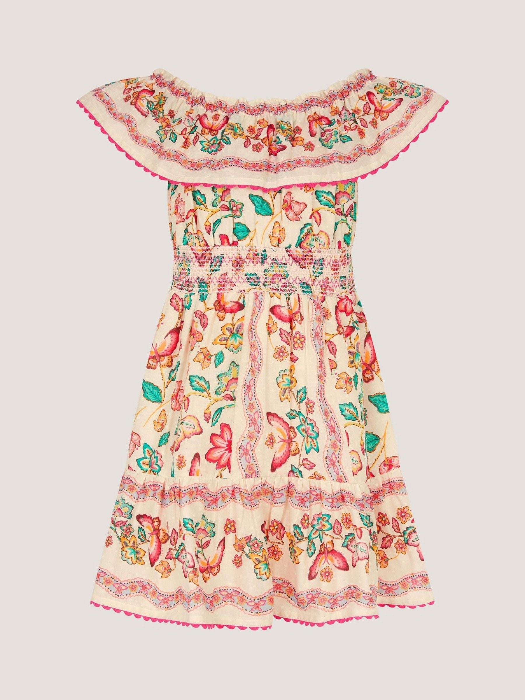 Monsoon Cream Jelena Butterfly Print Bardot Dress image 1
