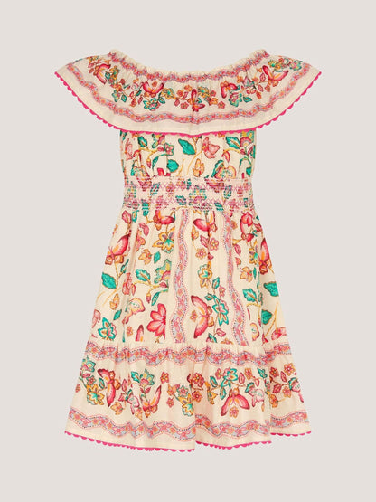 Monsoon Cream Jelena Butterfly Print Bardot Dress image 1