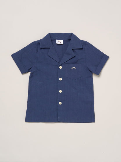 Dsiney Kidz - Little Gent Blue Woven Shirt Stripe Shorts And Fedora Hat image 3