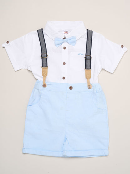 Little Gent Blue Mock Shirt Bodysuit Shorts And Bowtie Outfit Set image 2