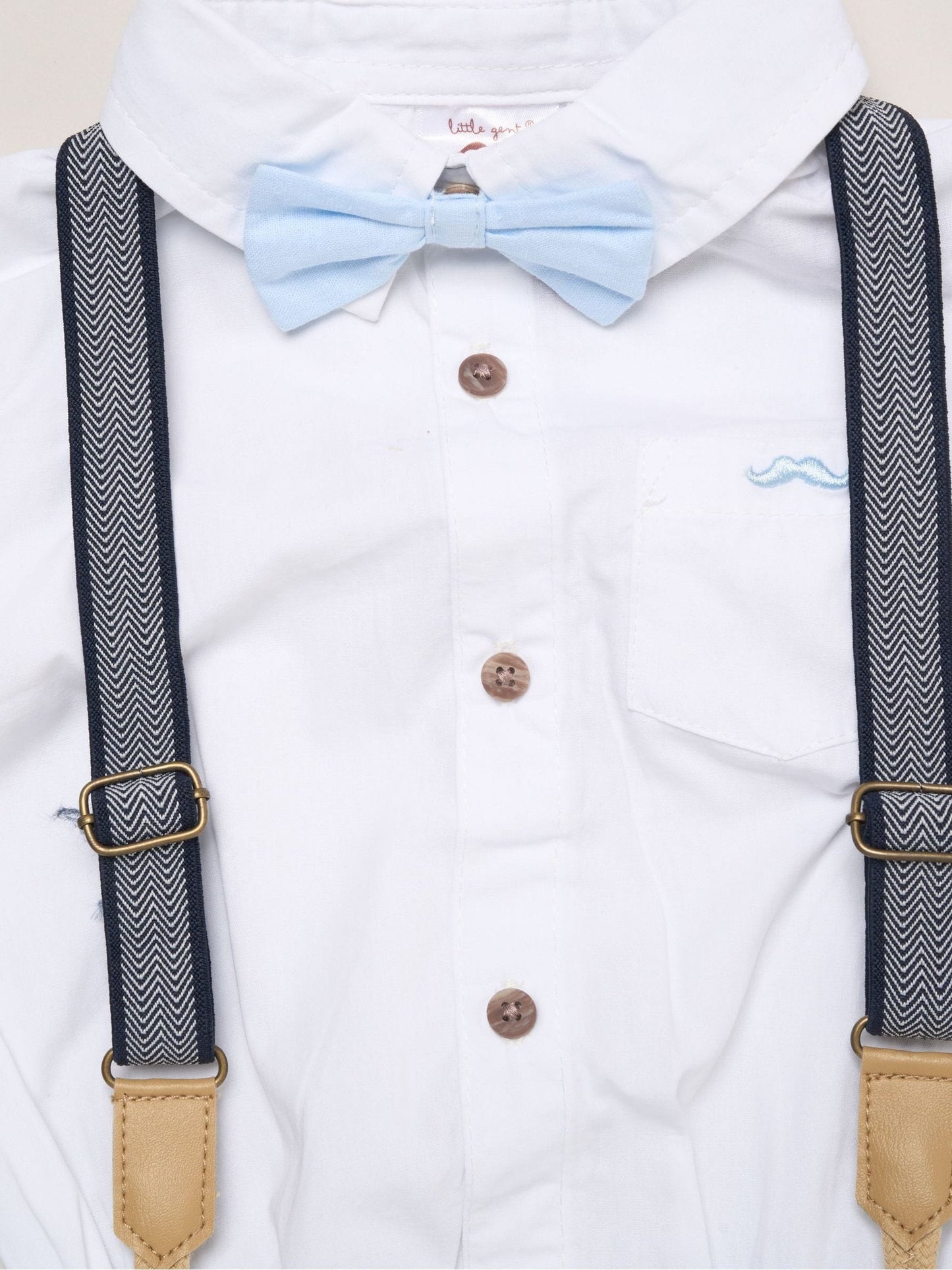 Little Gent Blue Mock Shirt Bodysuit Shorts And Bowtie Outfit Set image 3