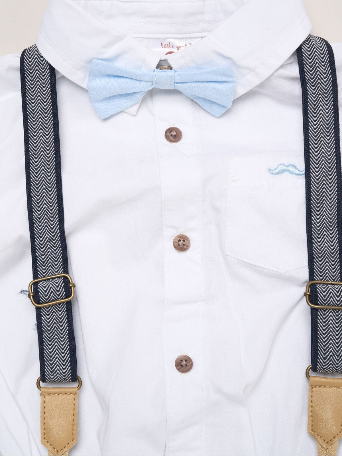Dsiney Kidz - Little Gent Blue Mock Shirt Bodysuit Shorts And Bowtie Outfit Set image 3