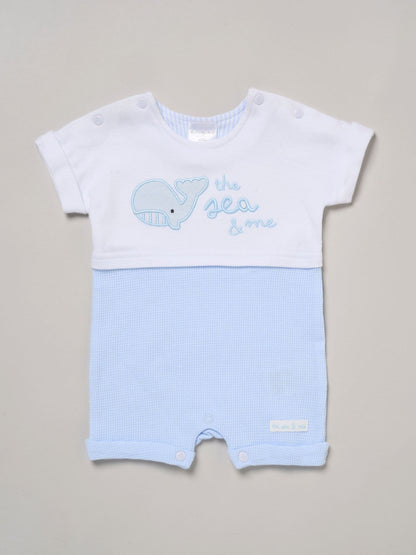 Rock-A-Bye Baby Boutique Blue Whale Printed Romper And Reversible Hat Outfit Set image 3