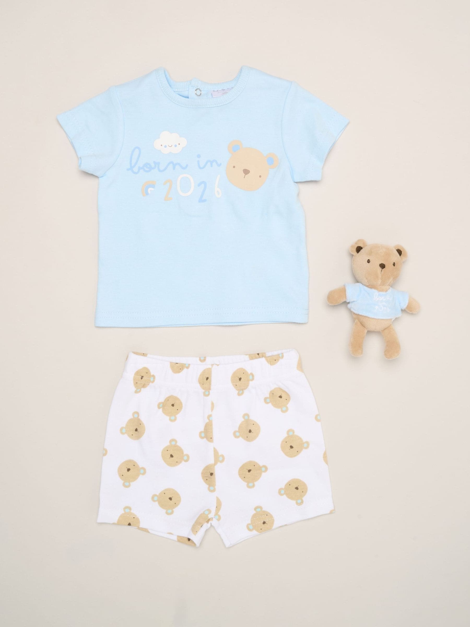 Rock-A-Bye Baby Boutique Blue - Bear Print T-Shirt, Shorts And Plush Toy Outfit Set image 1