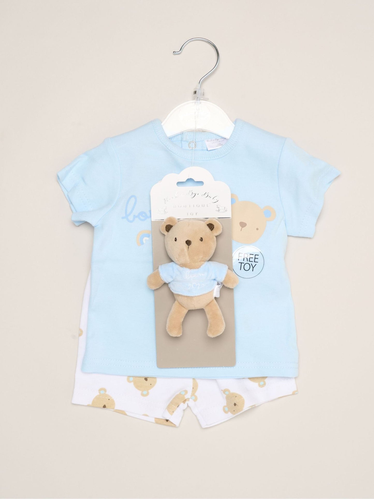 Rock-A-Bye Baby Boutique Blue - Bear Print T-Shirt, Shorts And Plush Toy Outfit Set image 2