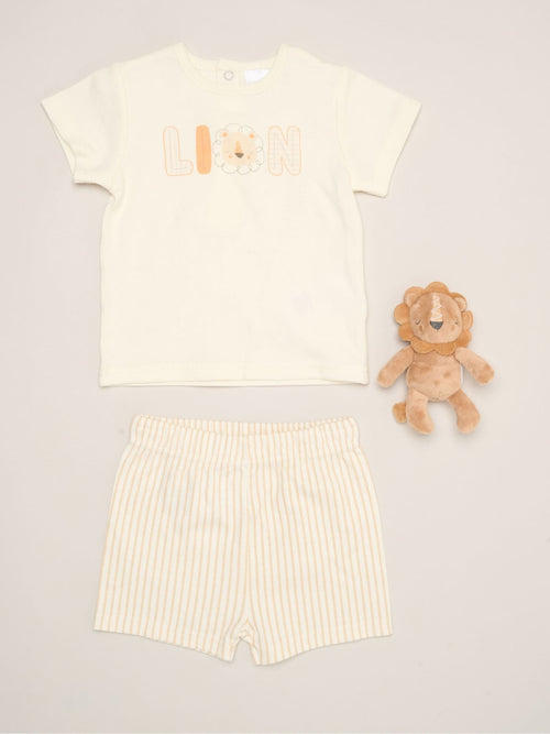 Dsiney Kidz - Rock-A-Bye Baby Boutique Brown Dinosaur Print T-Shirt, Shorts And Plush Toy Set Outfit Set image 1