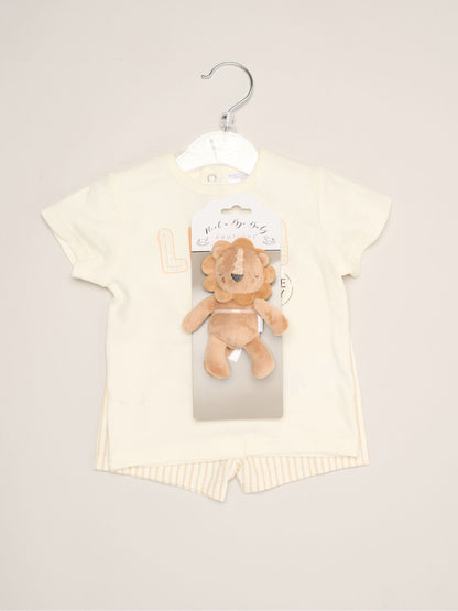 Rock-A-Bye Baby Boutique Brown Dinosaur Print T-Shirt, Shorts And Plush Toy Set Outfit Set image 2