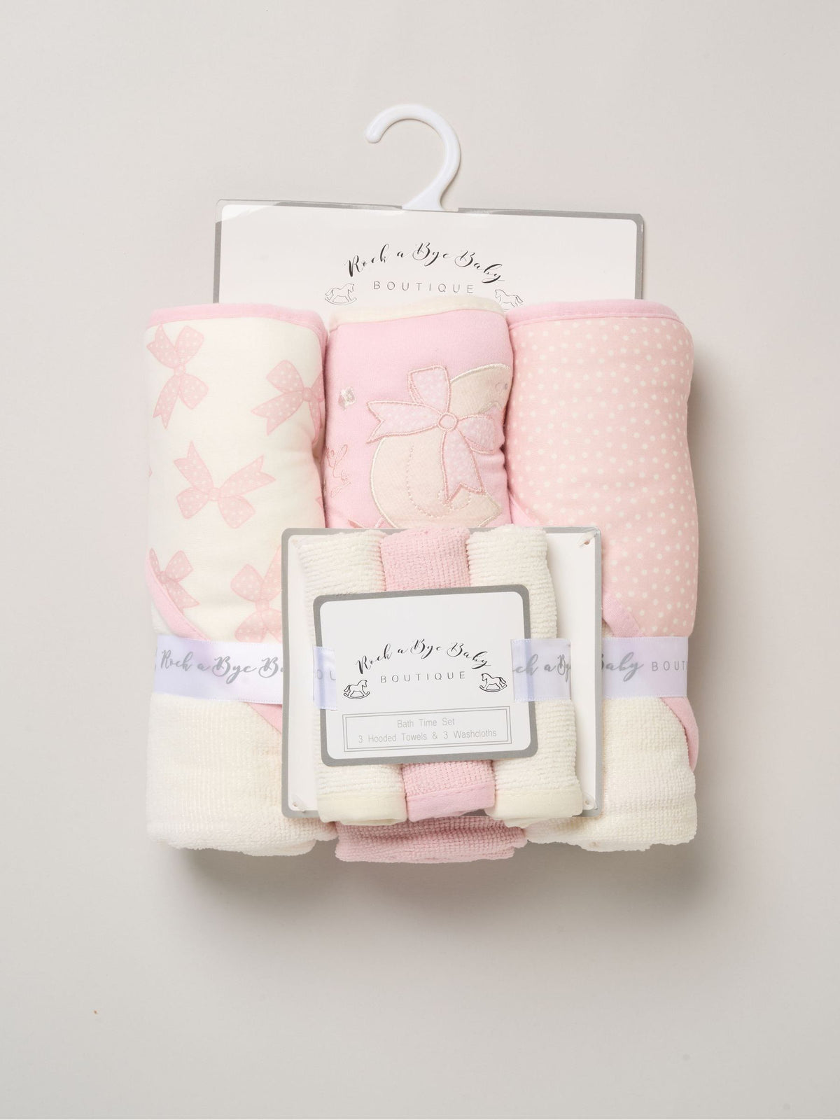 Rock-A-Bye Baby Boutique White Chalk Hooded Towels And Wash Cloth Set 3 Pack - image 1
