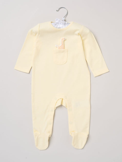 Rock-A-Bye Baby Boutique Light Yelllow Sleepsuit With Appliqué Bear With Cloud Pocket image 1