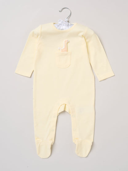 Rock-A-Bye Baby Boutique Light Yelllow Sleepsuit With Appliqué Bear With Cloud Pocket image 1
